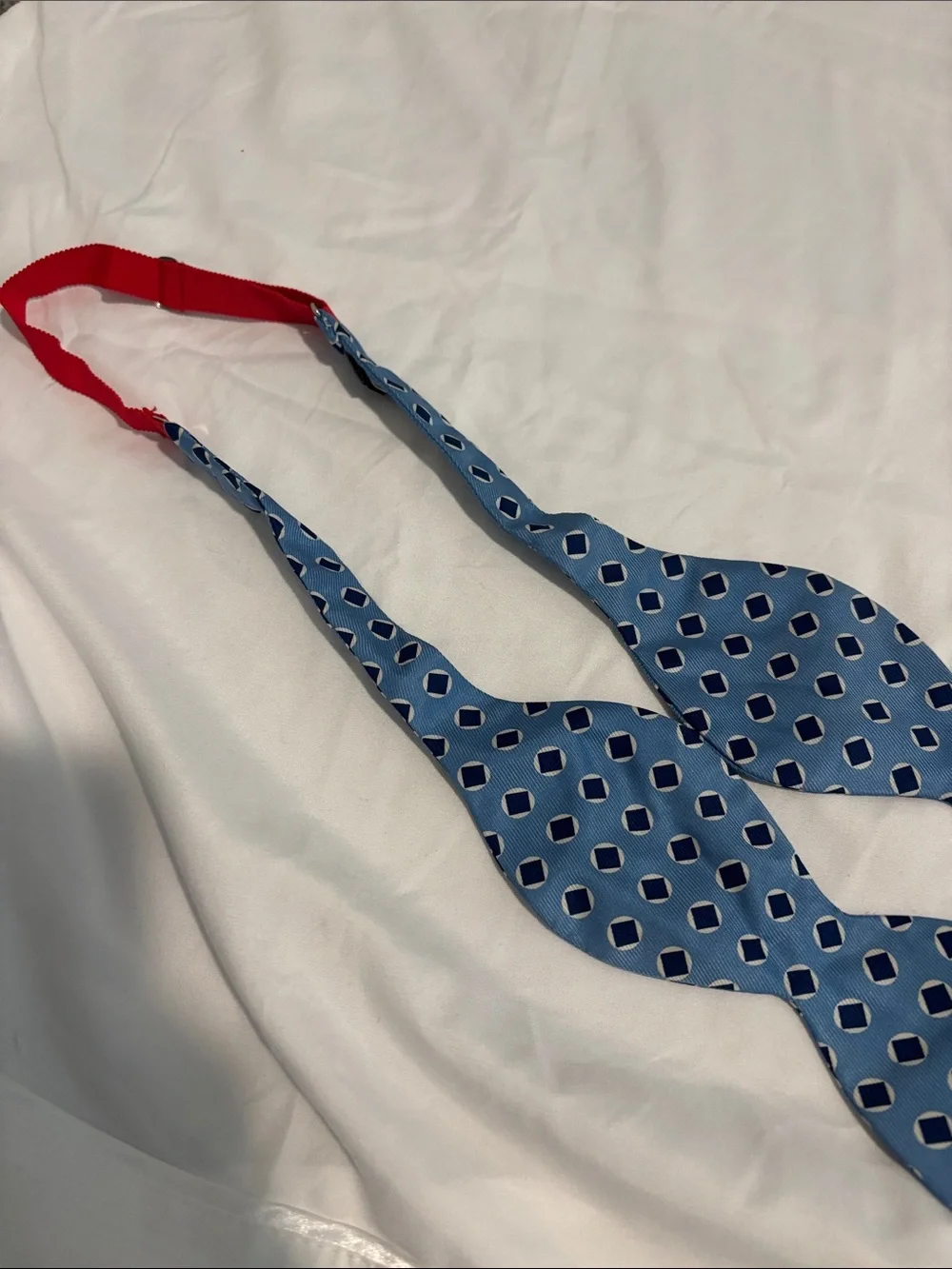 Turnbull and Asser Blue Geometric Silk Bow Tie with Red Adjustable Strap